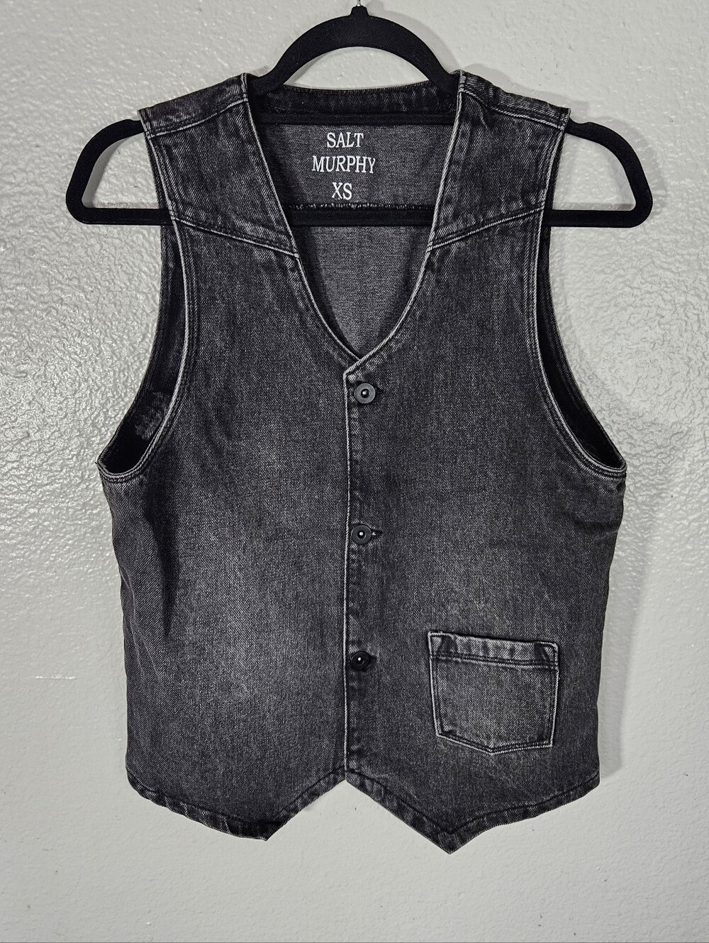 Salt Murphy Dixie Acid Wash Waistcoat Button Denim Vest Black Size XS